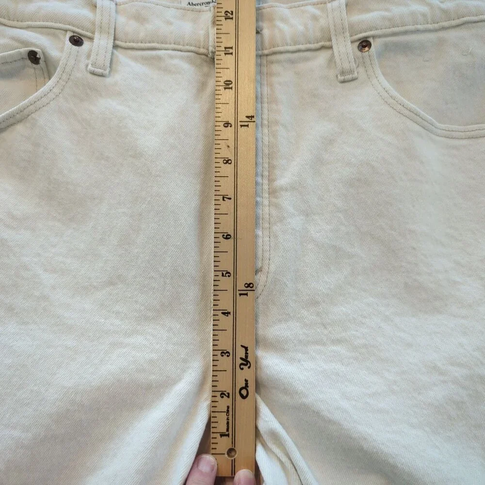 Abercrombie & Fitch Women's White Jeans Sz 14 The Straight Curve Love Slit Hem